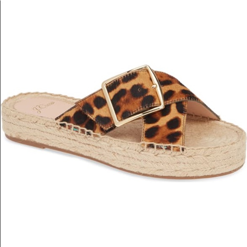 J. Crew Leopard Espadrille Buckle Sandals